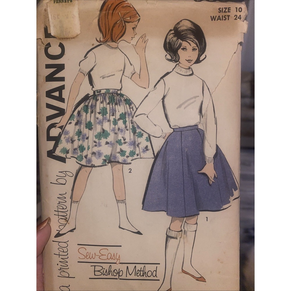 Advance 9836 Girls Skirts Pattern Size 10 1960s Uncut Bishop Method Vintage